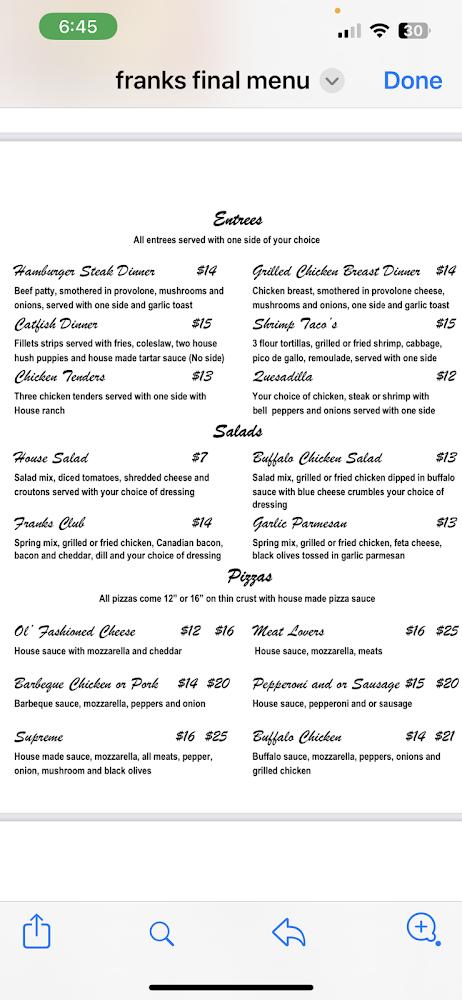 Frank's Pub and Grille Menu image 3